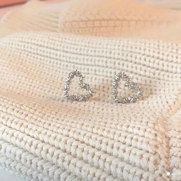 Silver Sparkling Heart Earrings - Picture 3 of 4